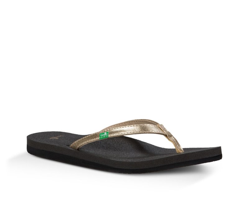 Tong Sanuk Yoga Joy Metallic Femme - Noir / Doré UADWVH183